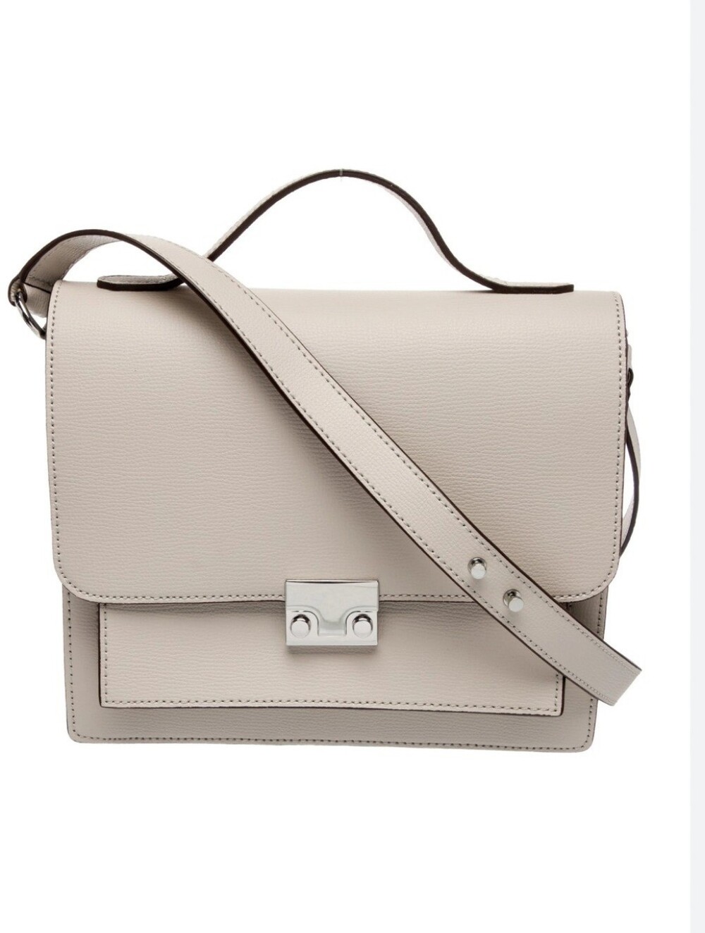 Loeffler Randall Cream Leather Satchel with Silver Hardware